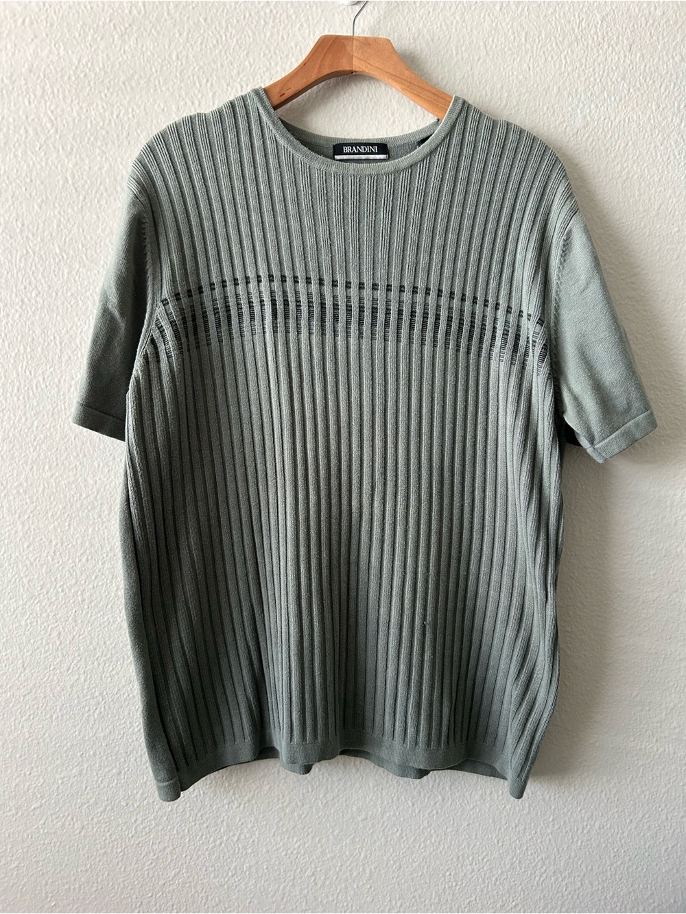 Brandini Men’s Green Ribbed Short Sleeve Top, size L
